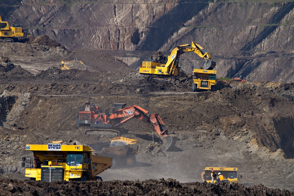 Open-pit mining operation with excavators and haul trucks